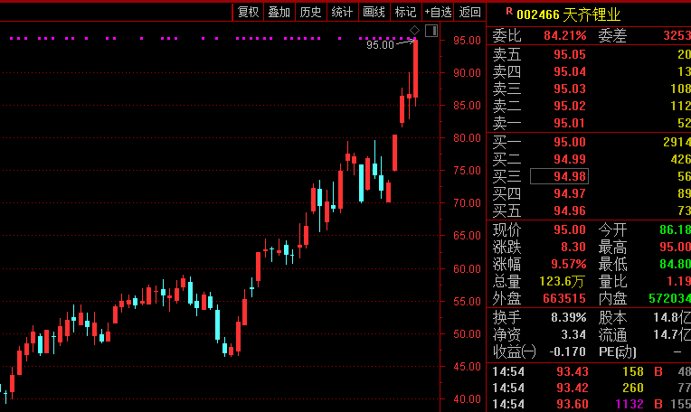 天齊鋰業(yè)逆市大漲