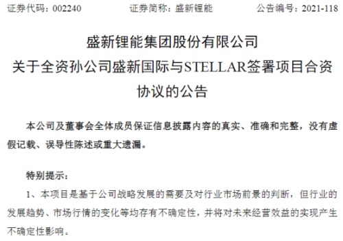 盛新鋰能公告