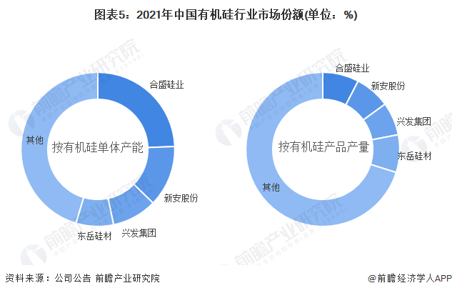 圖表5：2021年中國(guó)有機(jī)硅行業(yè)市場(chǎng)份額(單位：%)