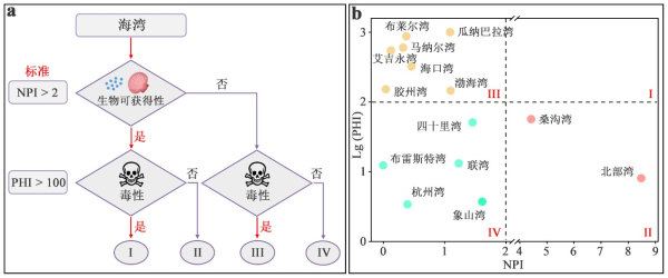 海灣微塑料生物可獲得性和毒性耦合評價體系（a）及其分級結(jié)果（b）